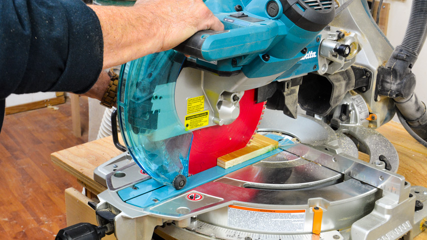 Good Side down mitre saw cut