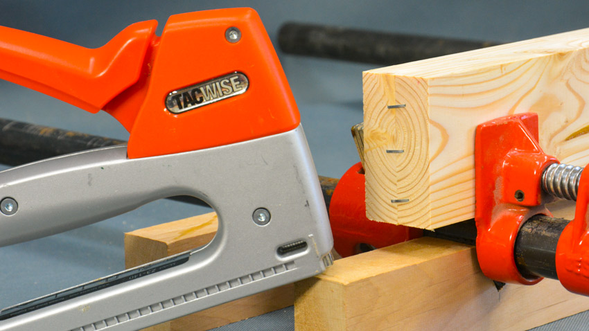 staple board to stop wood glue slip