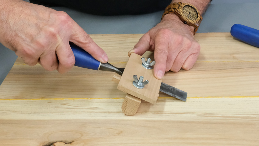 Woodworking glue removal with wood chisel