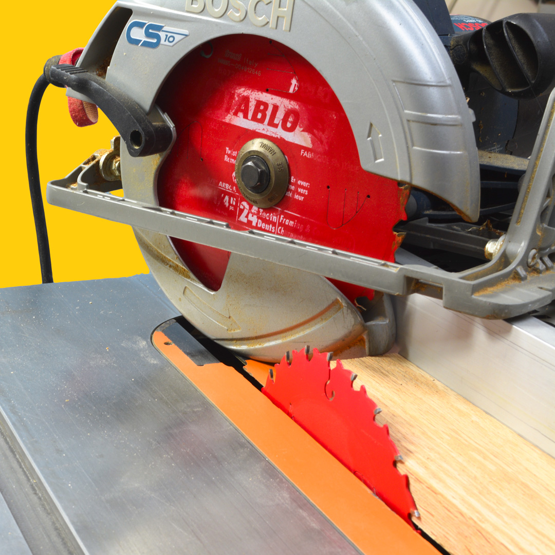 Circular saw blades on a table saw